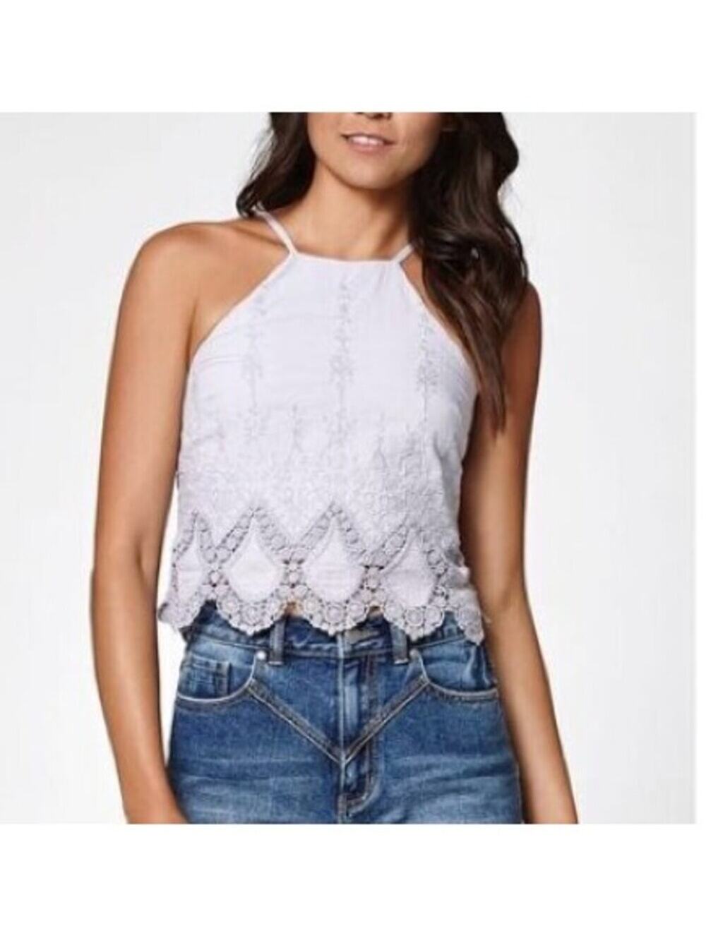 Kendall & Kylie Purple Sleeveless Laser Cut Scalloped Hem Crop Top Size M